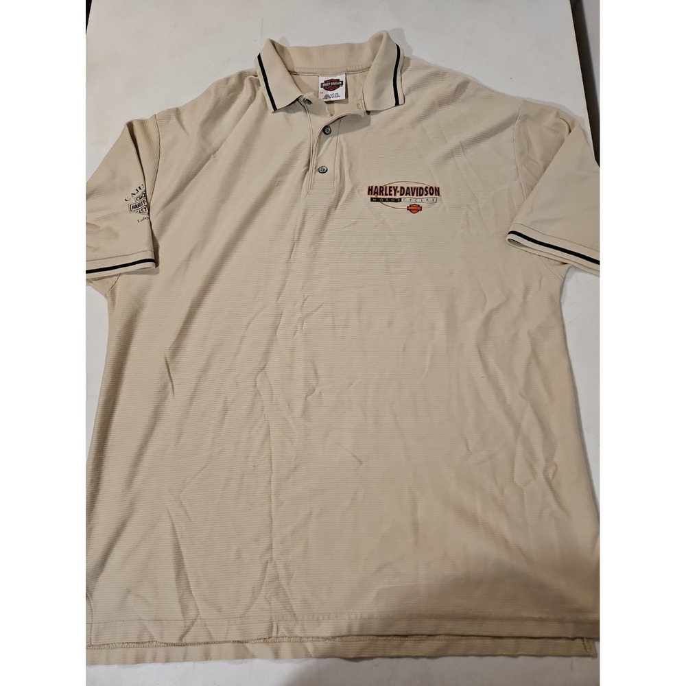Harley-Davidson Polo Men Beige Pima cotton Lafayette,LA Polo Shirt 2X Biker(273